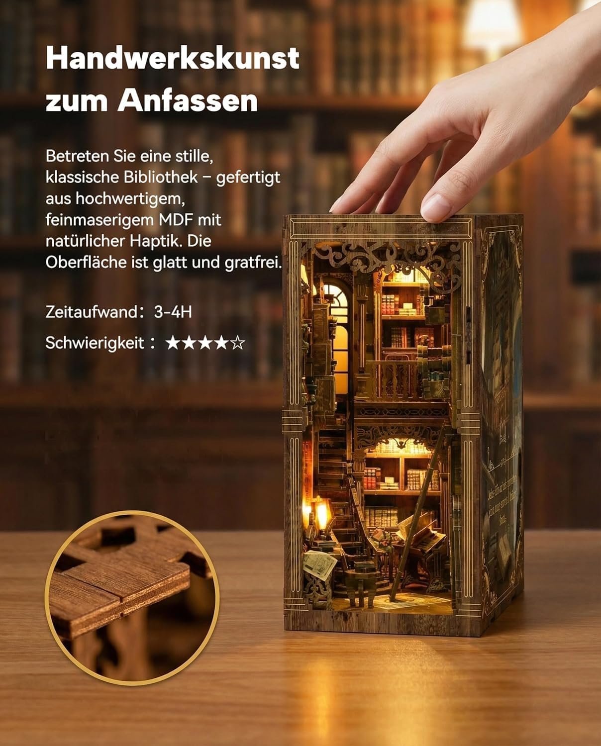 Thumbnail 5 de Book Nook Kit aus Holz – DIY 3D Puppenhaus Miniatur mit LED-Beleuchtung