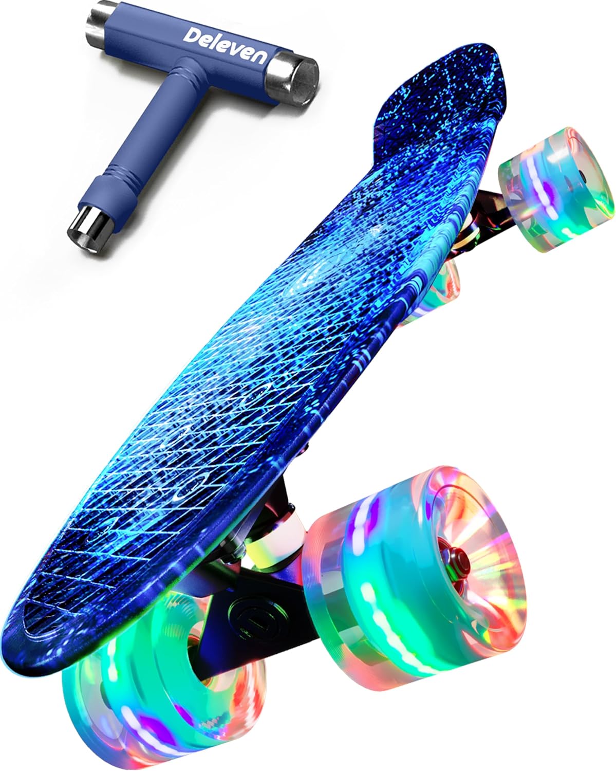 Detalle de D Deleven Mini Cruiser skateboard 56 cm met LED-wielen en antislipdeck