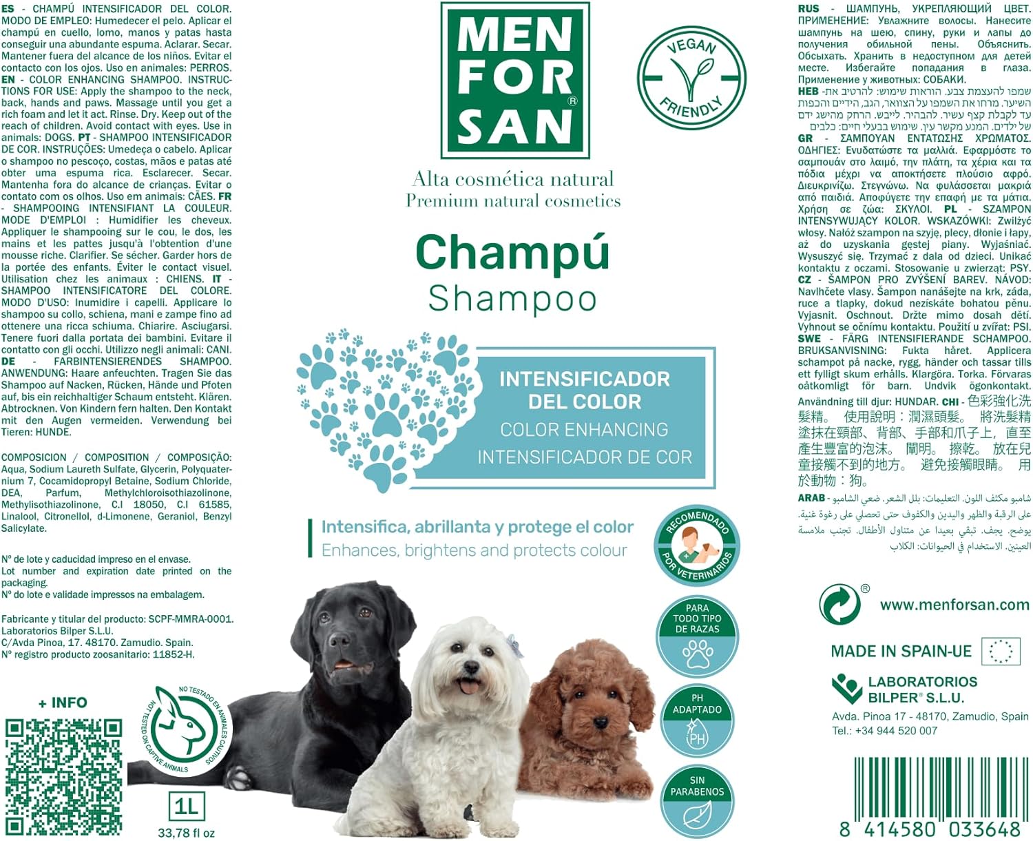 Thumbnail 1 de Menforsan Shampoo Intensificatore di Colore per Cani da 1L (vegano, pH neutro, senza parabeni)