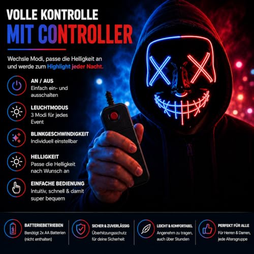 Thumbnail 3 de TK Gruppe Timo Klingler LED Scary Mask Red & Blue Mix, maschera horror con luci regolabili