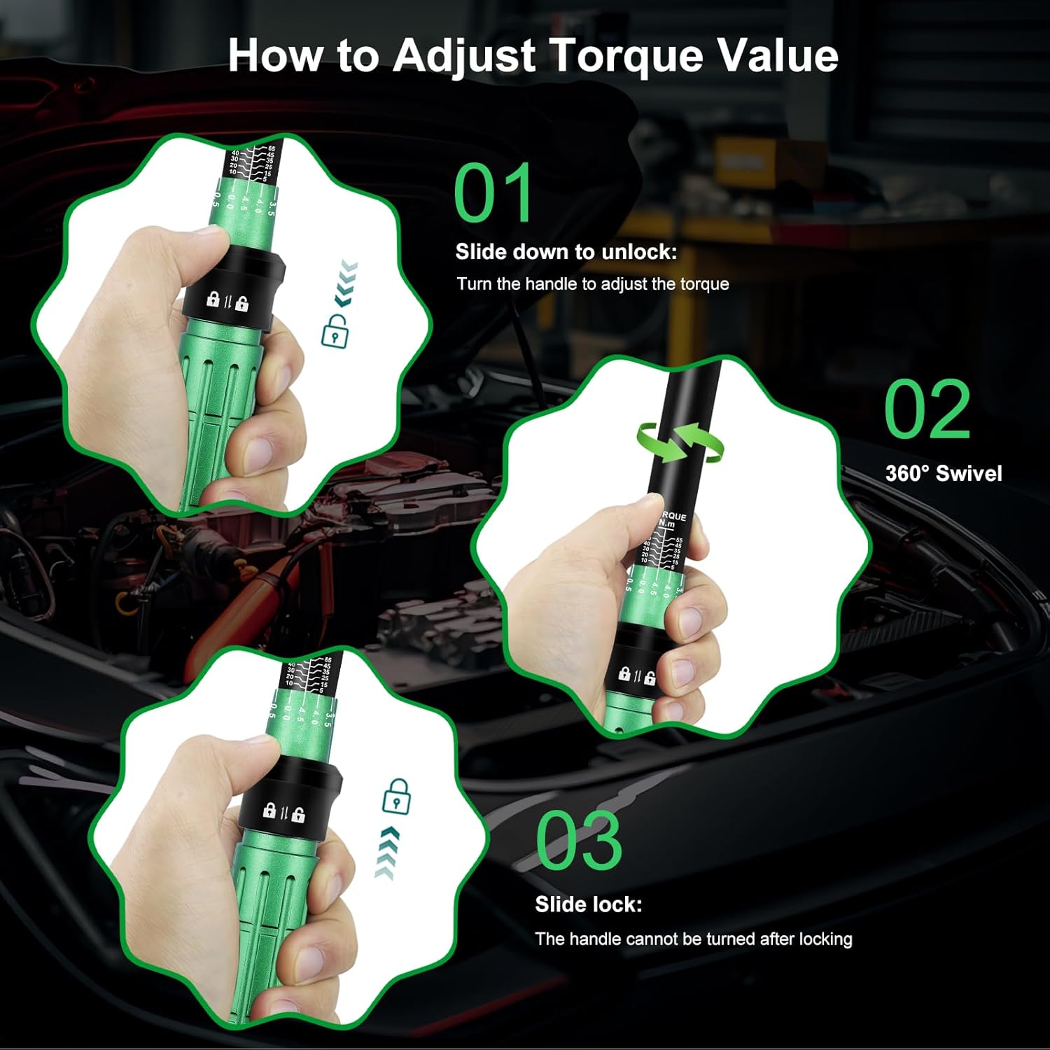 Thumbnail 2 de Uharbour 3/8" Torque Wrench Set (5–60 Nm) with Extension Bar, Adapters & Dual Direction Ratchet