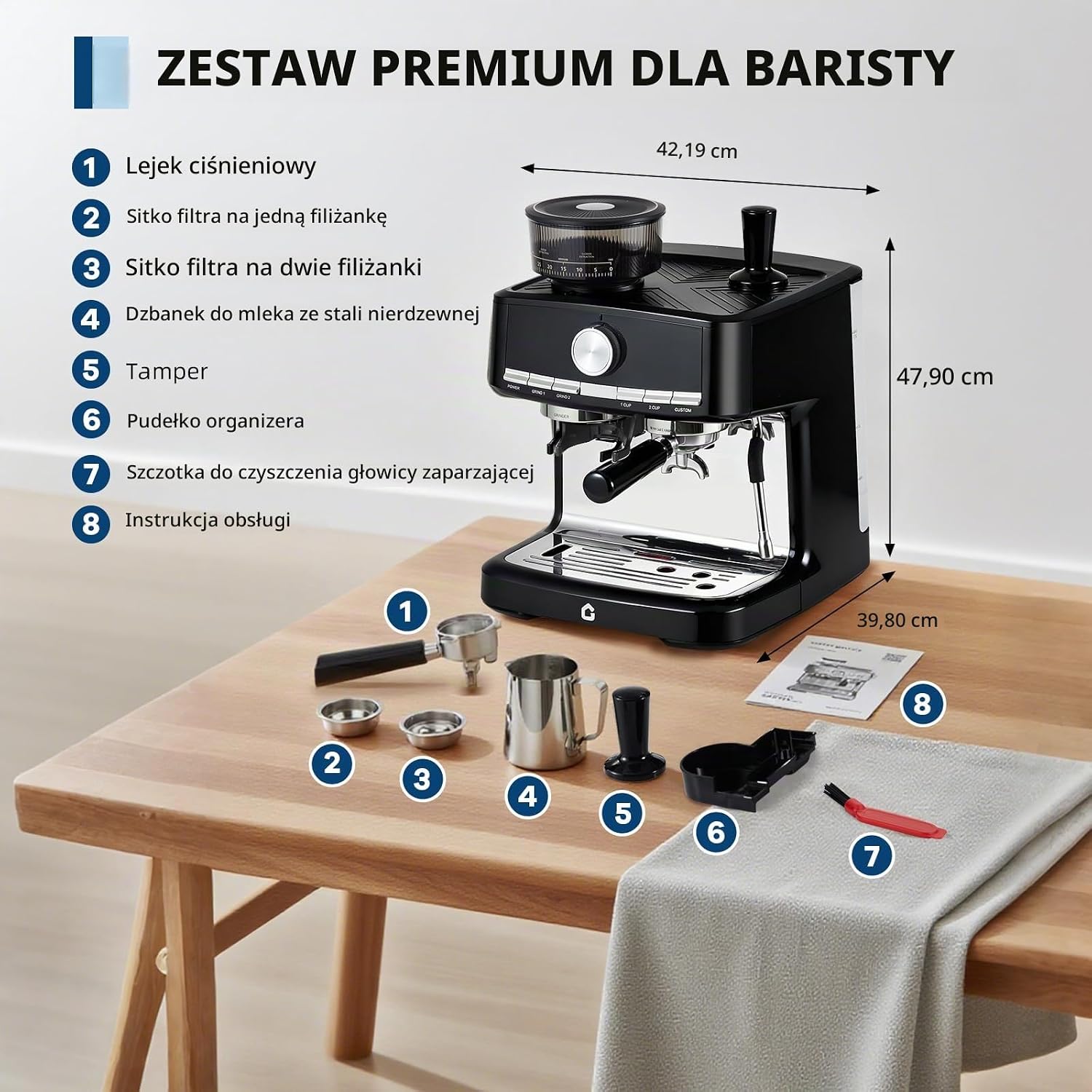 Thumbnail 4 de GarveeTech półautomatyczny ekspres do kawy 20 barów, młynek 30 ustawień