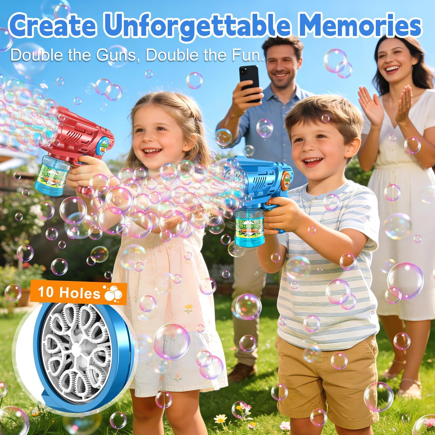 Thumbnail 1 de Bubble Gun Machine for Kids & Toddlers: 2-Pack Bubble Blaster Guns with LED Lights and Bubble Solution Refill