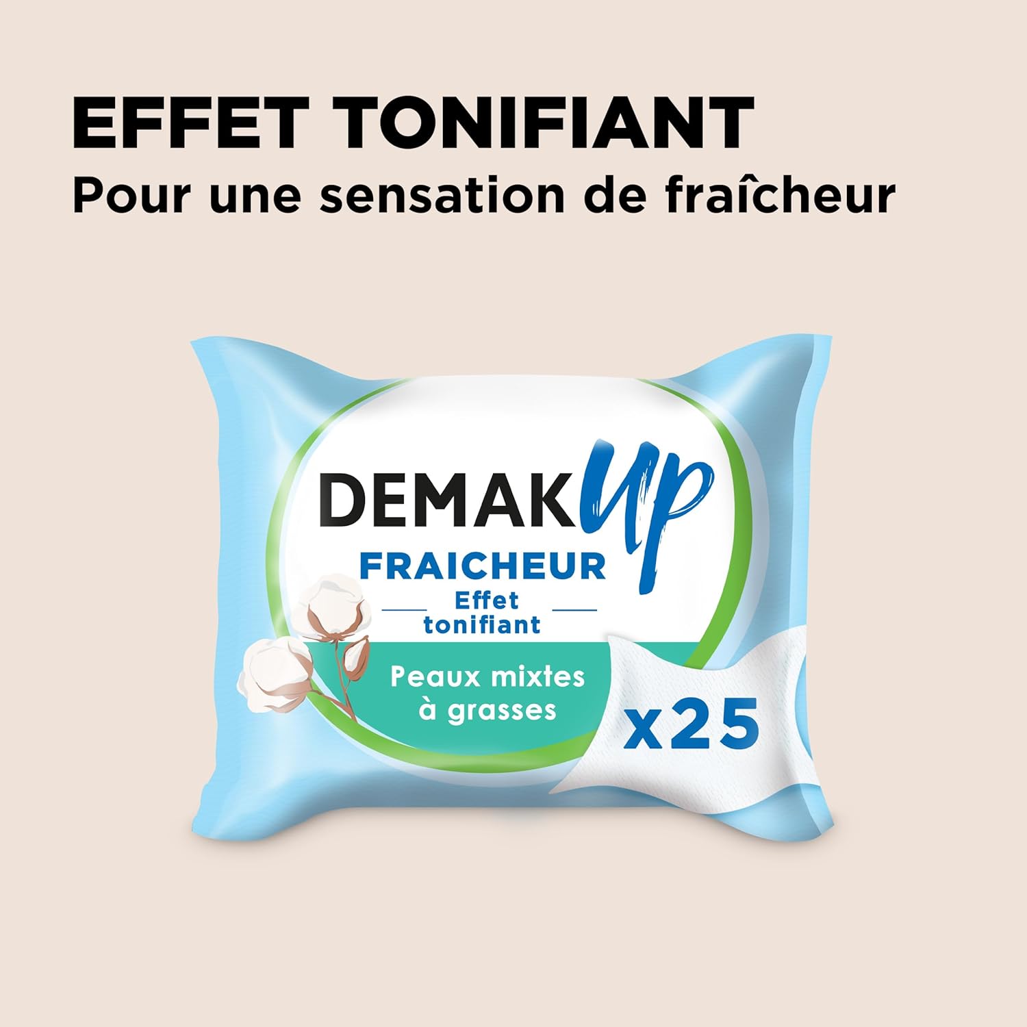 Detalle 2 de Demak'Up Fraîcheur Lingettes démaquillantes pour peaux mixtes à grasses, 3x25