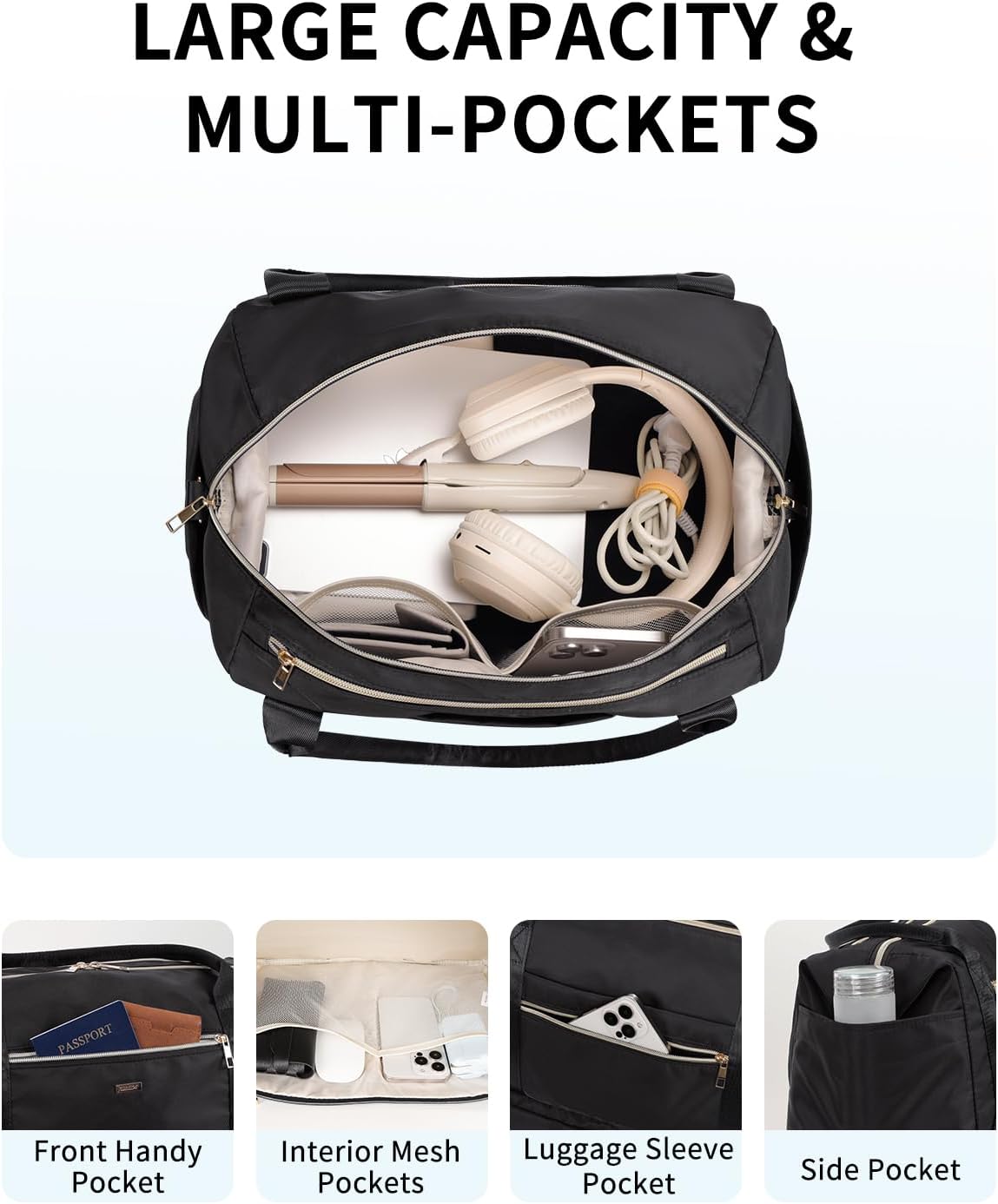Detalle de WANDF 45x36x20 Cabin Bag: Underseat Carry-On for EasyJet with Wet Pocket & Shoe Compartment