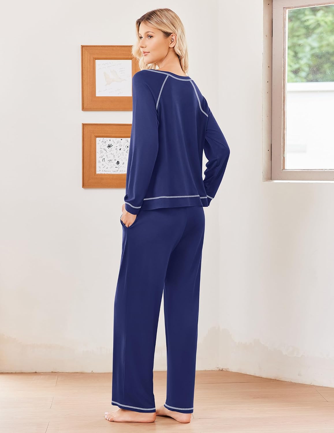 Detalle de Ekouaer Women's Pajama Set, Long Sleeve