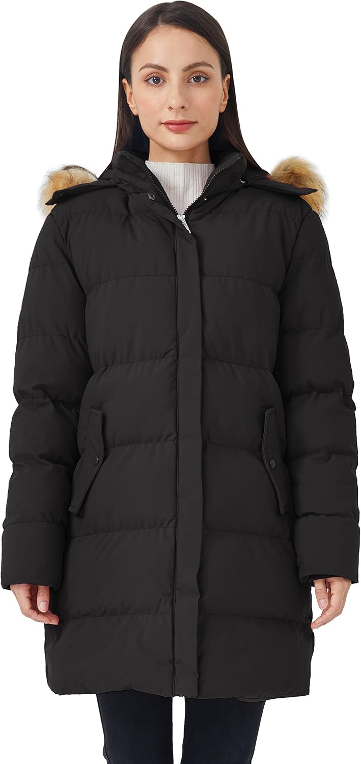 Detalle 2 de WenVen Women's Winter Thicken Puffer Coat with Removable Faux Fur Hood