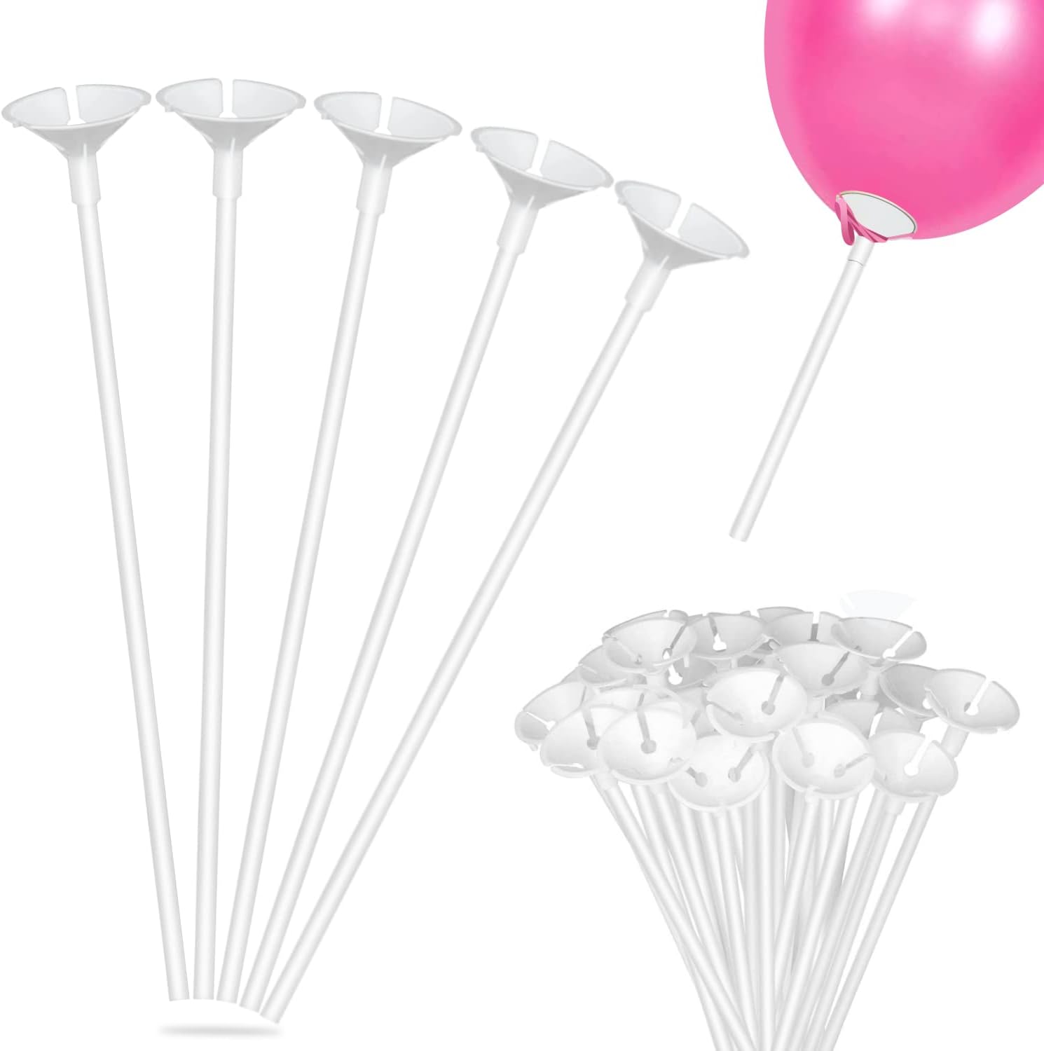 Detalle de Haiou Lot de 100 Tiges à Ballons Réutilisables en Plastique – pour anniversaires, fêtes et mariages
