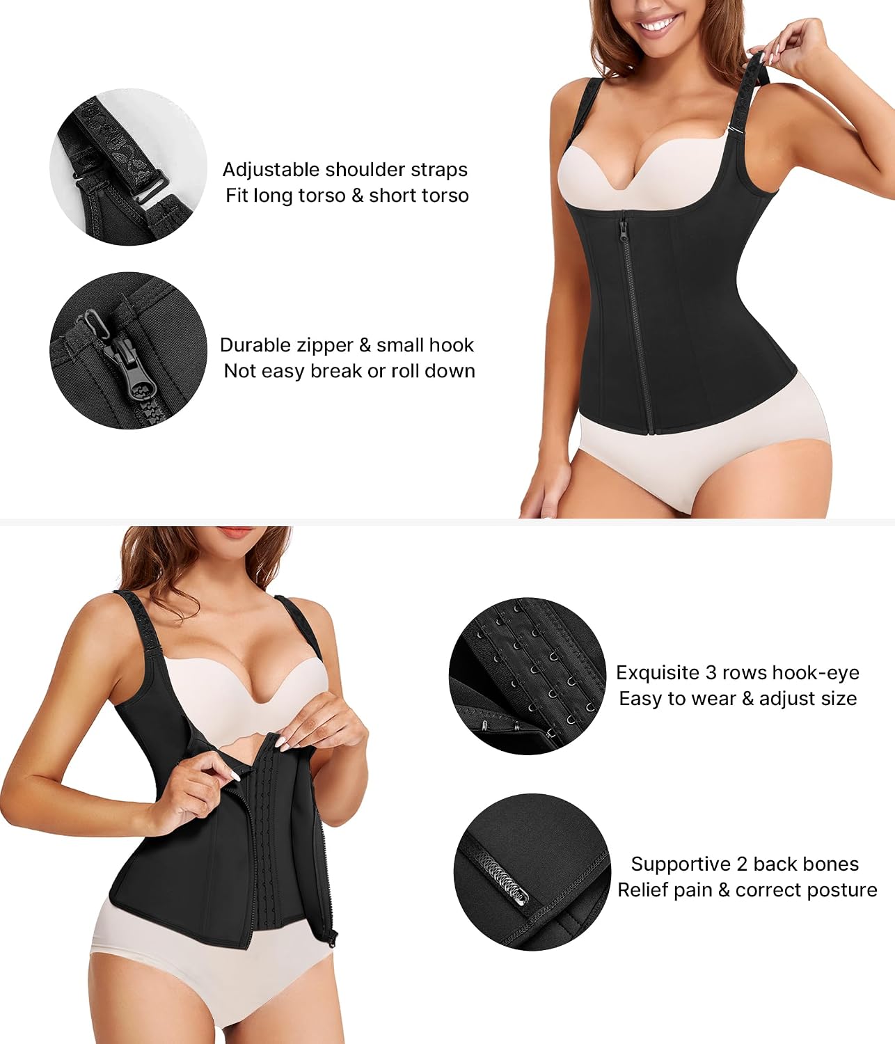 Thumbnail 2 de Nebility Waist Trainer Corset Shapewear Tank Top with Front Zipper and Adjustable Fit