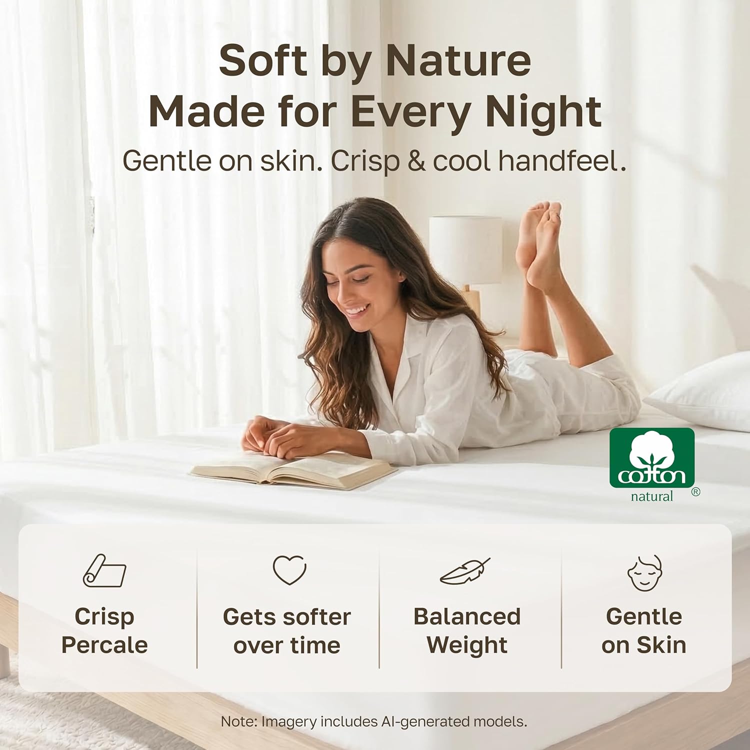 Detalle de Organic Cotton Percale Fitted Sheet 300TC