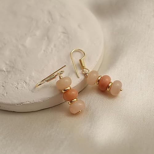 Thumbnail 6 de Gempires Natural Gemstone Rondelle Bead Earrings, Peach Moonstone by GEMPIRES NATURE’S TREASURE