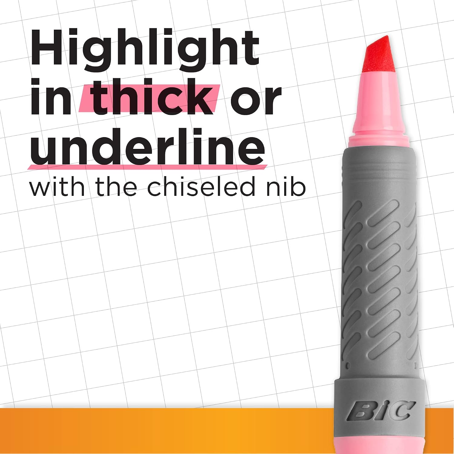 Thumbnail 1 de BIC Highlighter Grip with Ribbed Rubber Grip – 12 Pack (Intense & Pastel Colours)