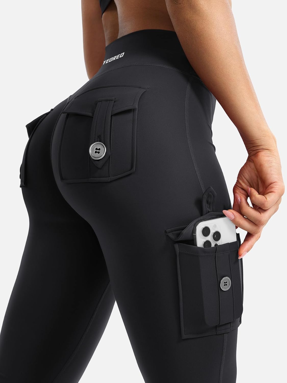 Detalle 2 de YEOREO CoreFlex Damen Flare Leggings mit 4 Taschen, High Waist und Invisible Scrunch (seamless, blickdicht)