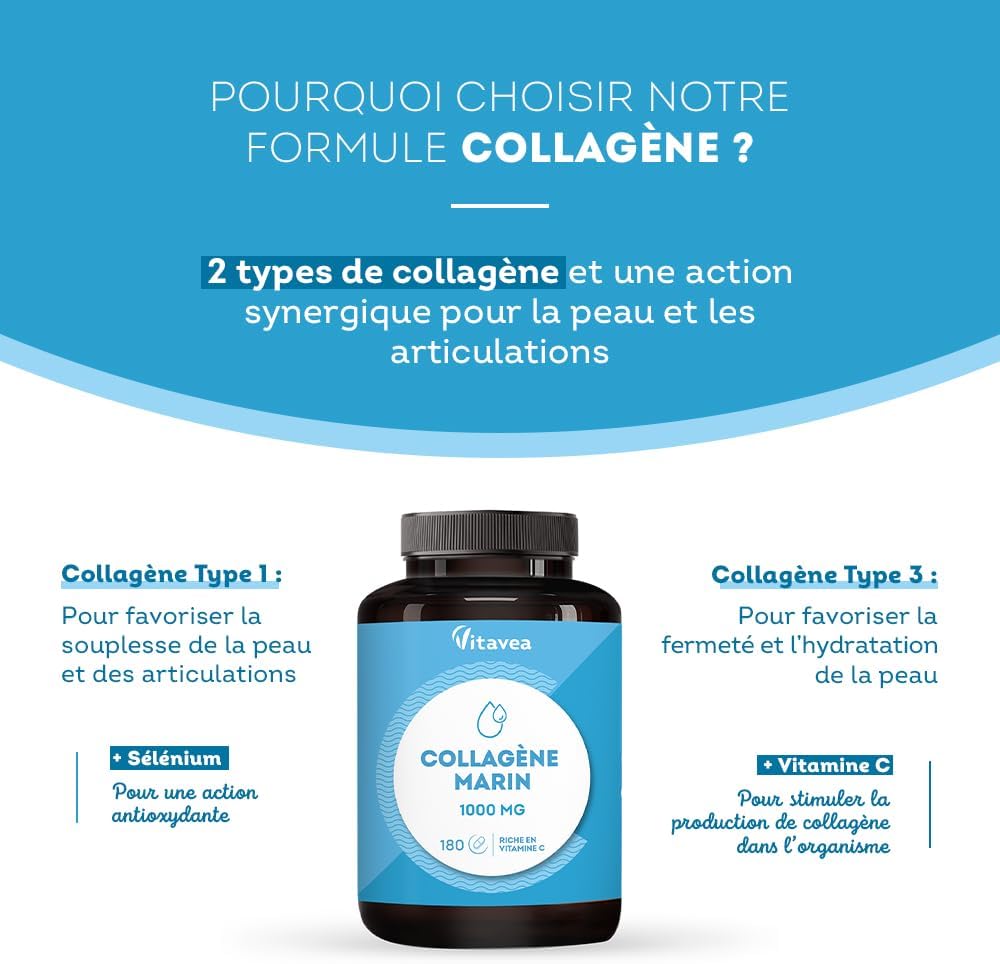 Thumbnail 3 de Collagène Marin Type 1&3 1000 mg | Vitavea — 180 comprimés, fabrication française