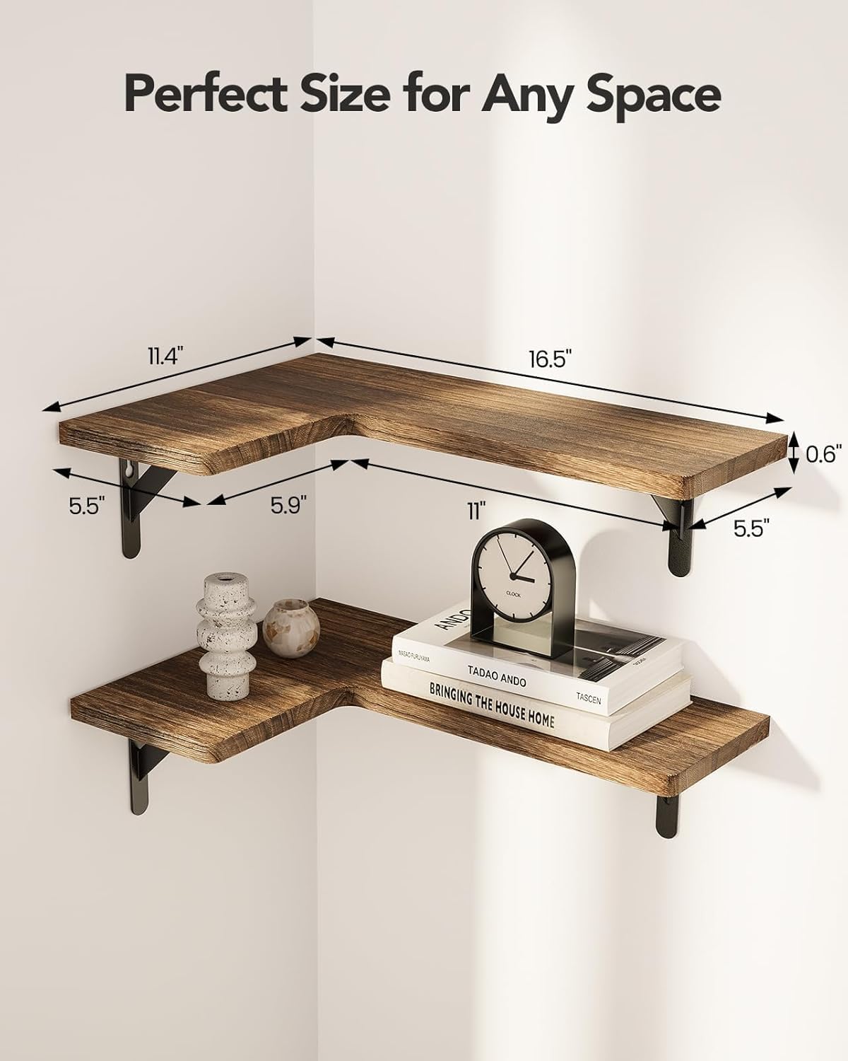 Detalle de AMADA Corner Floating Shelves, Paulownia Wood