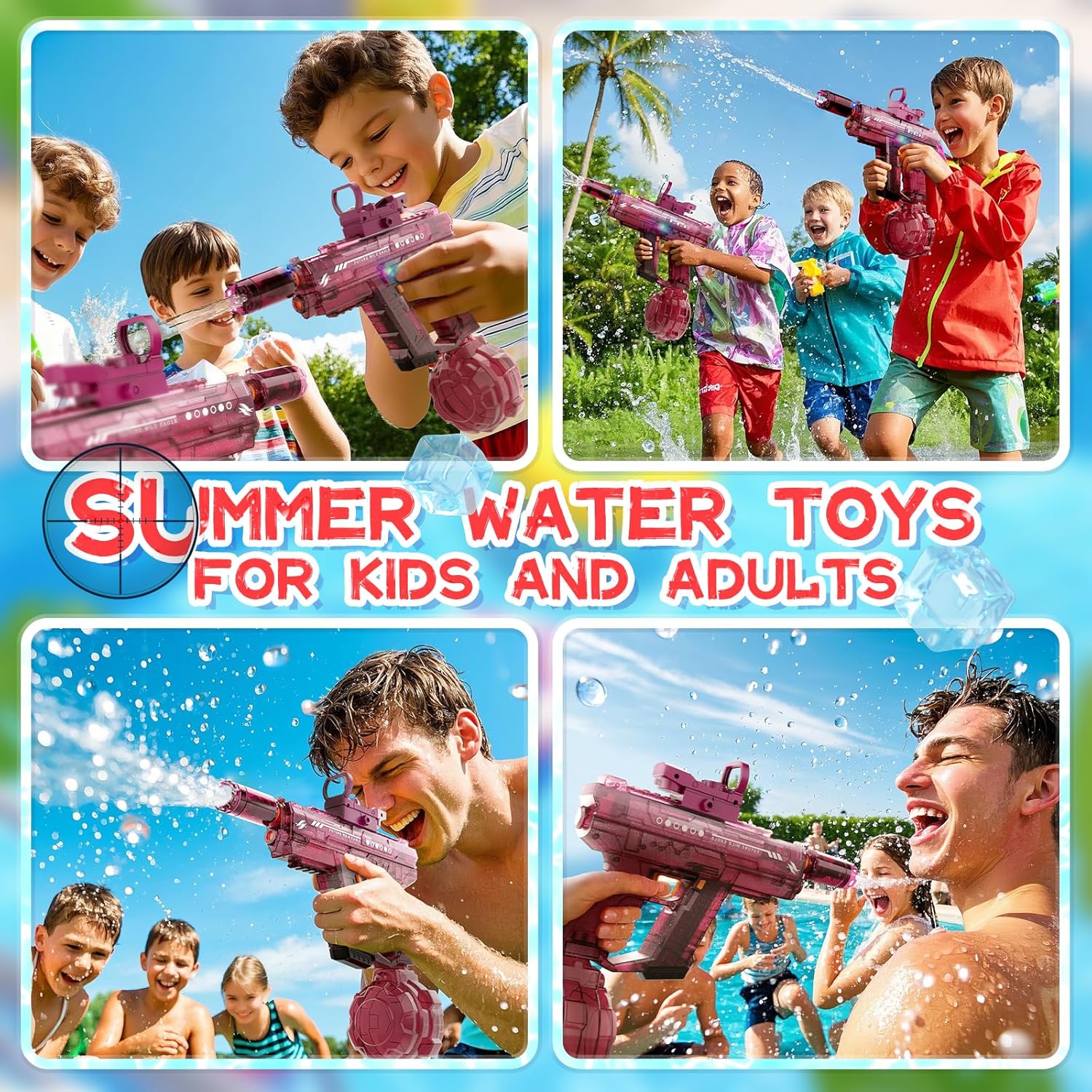 Thumbnail 3 de Vmiya Electric Water Gun 2-Pack (Pink/Red) with Lights, Sound & 800CC Capacity, 26–33 ft Range