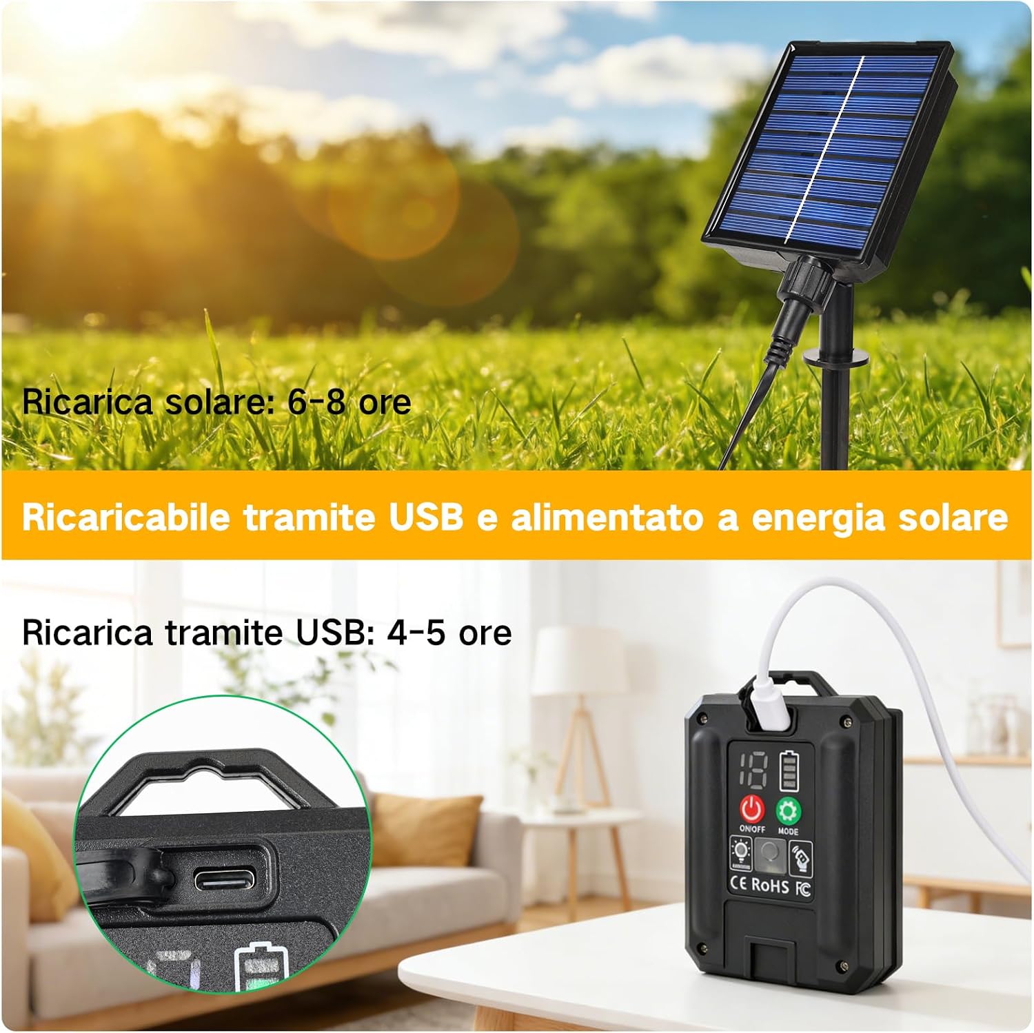 Detalle de Catena Luminosa Esterno Solare 15M con Telecomando e 18 Lucine G40 – IP65, Dimmerabile