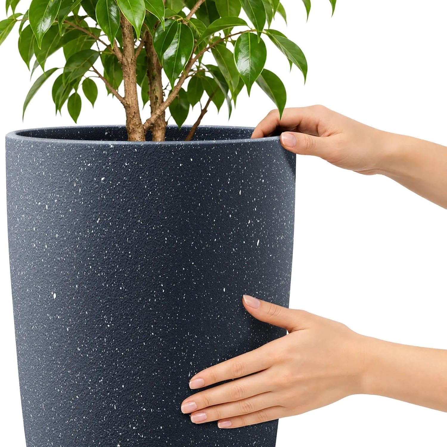 Detalle de ZMTECH 4-Pack Plastic Planters, 21/18/12/10 in, Dark Grey Faux-Stone Finish