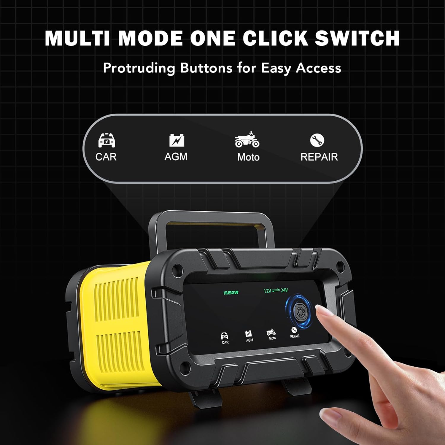 Detalle de Caricabatteria da Auto 12V20A / 24V10A con Schermo LED, Protezioni Multipla e Mantenitore Automatico