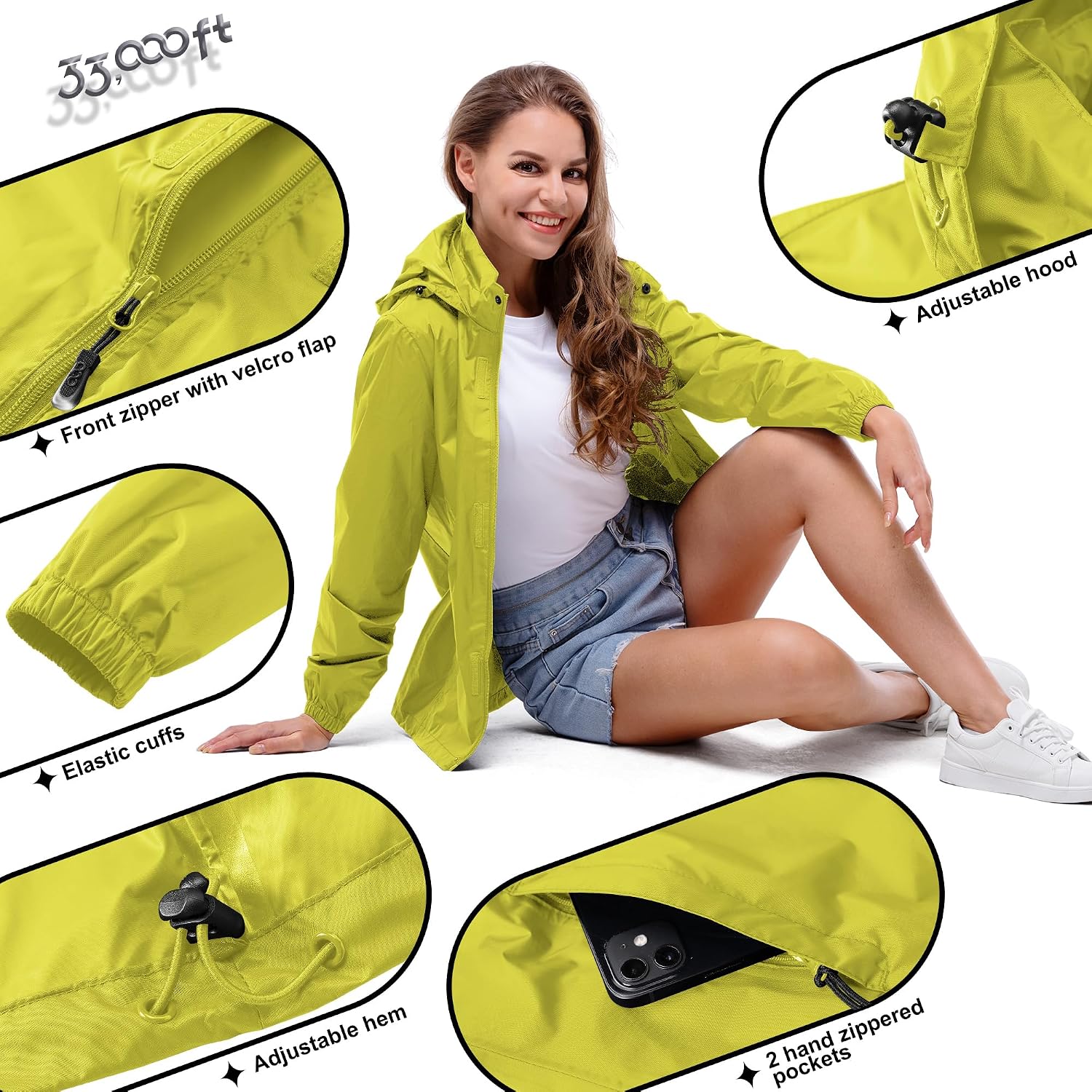 Thumbnail 4 de 33,000ft Damen Regenjacke: Wasserdicht, faltbar mit Kapuze – ideal für Fahrrad & Outdoor