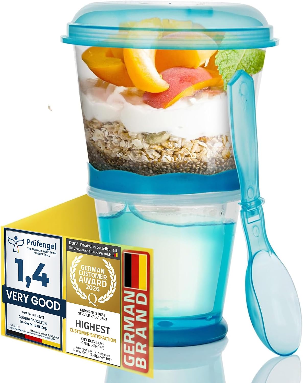 Detalle de GOODS+GADGETS Kubek na musli to Go Deluxe, niebieski, 2 komory