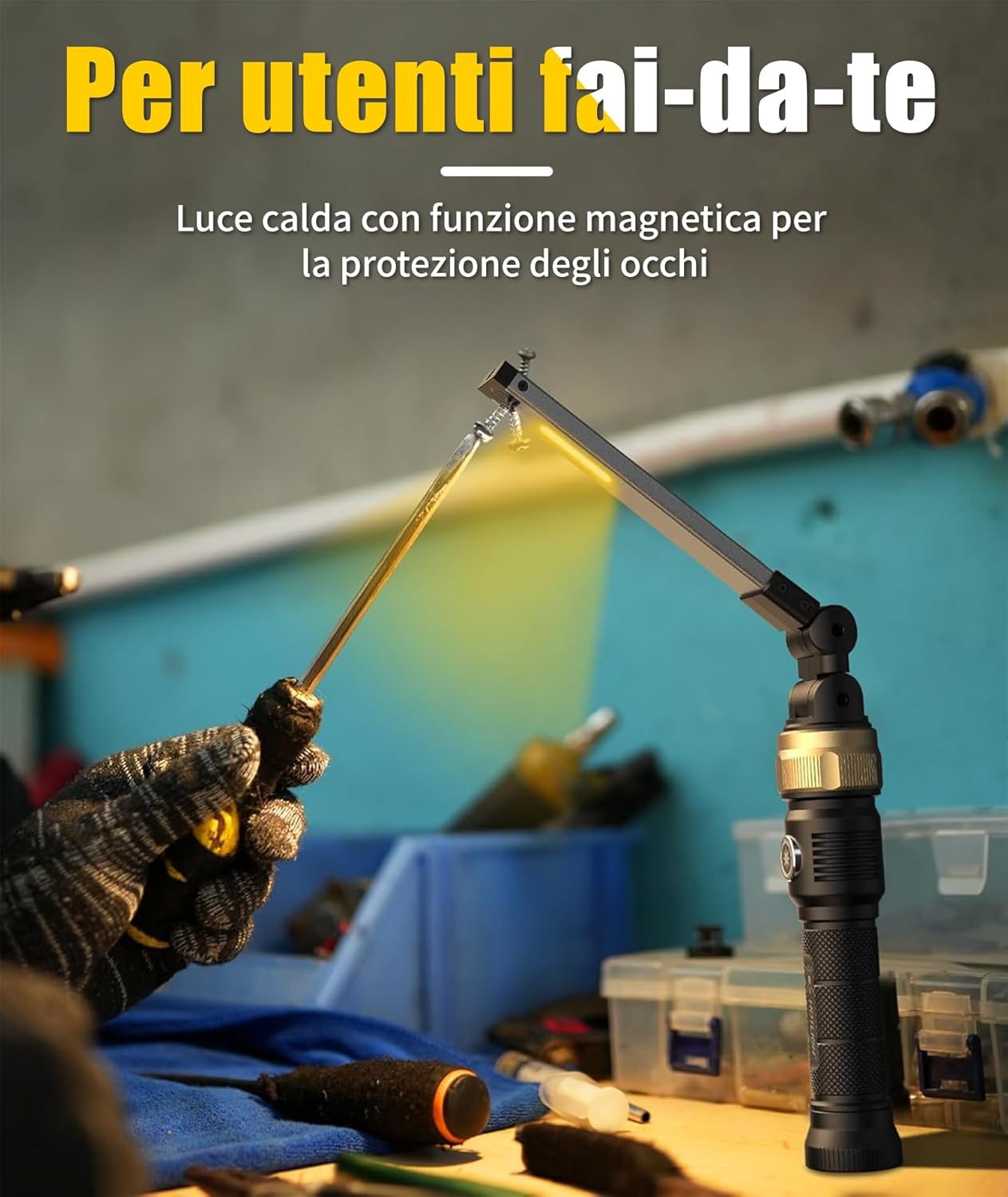 Detalle de HOTLIGH Lampada LED ricaricabile 5000 mAh da officina con testa pieghevole e rotazione 360°