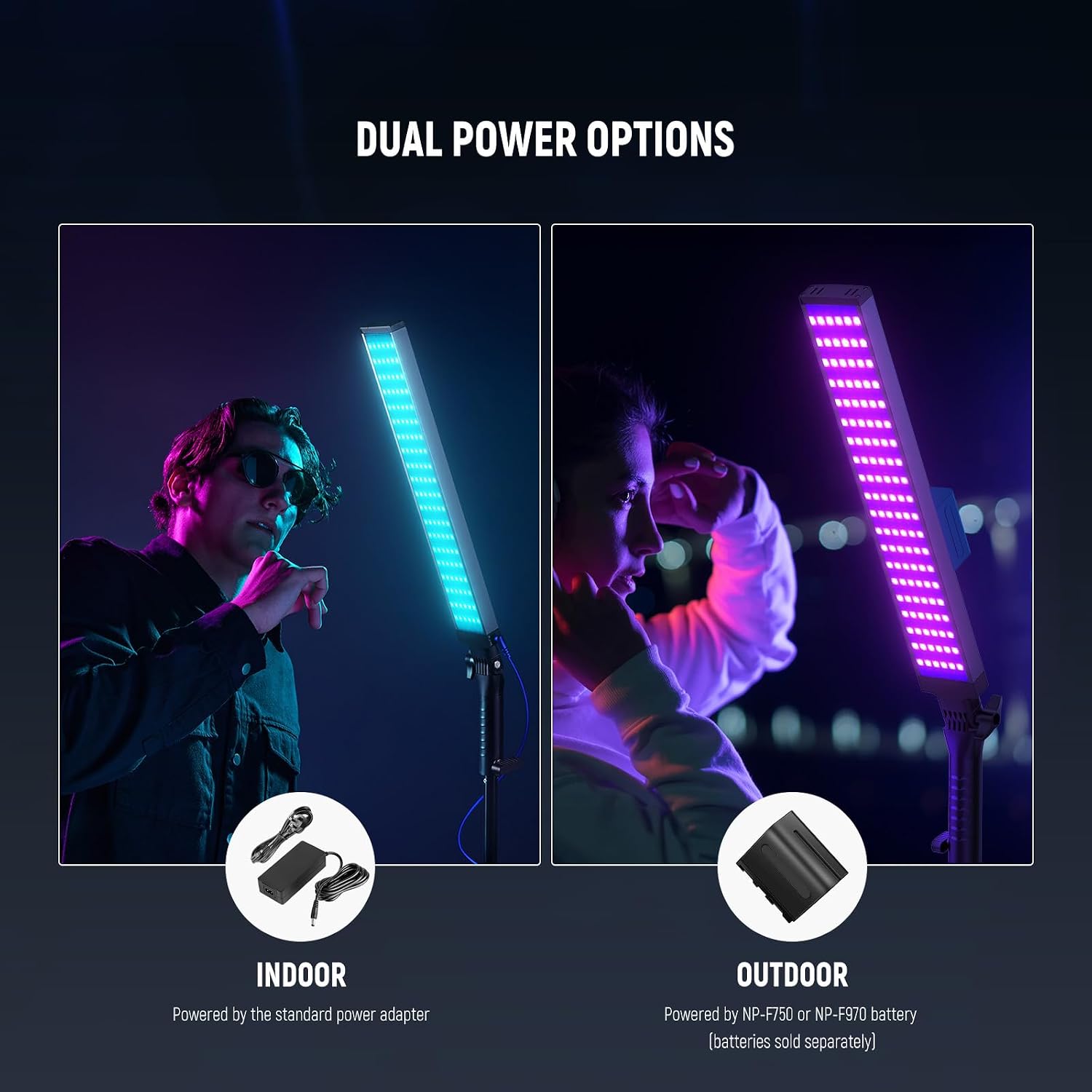 Thumbnail 5 de Neewer Photography RGB Light Stick Kit (BH20C) – 2 Pack LED Tube Lights with Stands, Diffusers, 2500–10000K