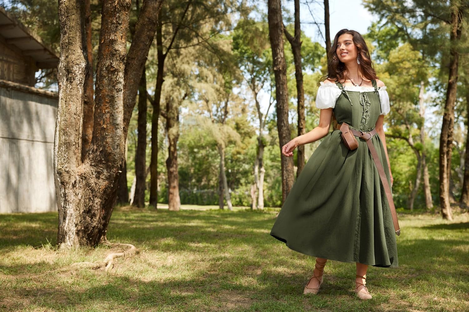 Detalle de SCARLET DARKNESS Damen Renaissance Korsett Kleid – Ärmellos mit Schnürung, Mittelalter-Gothic Maxi-Kleid