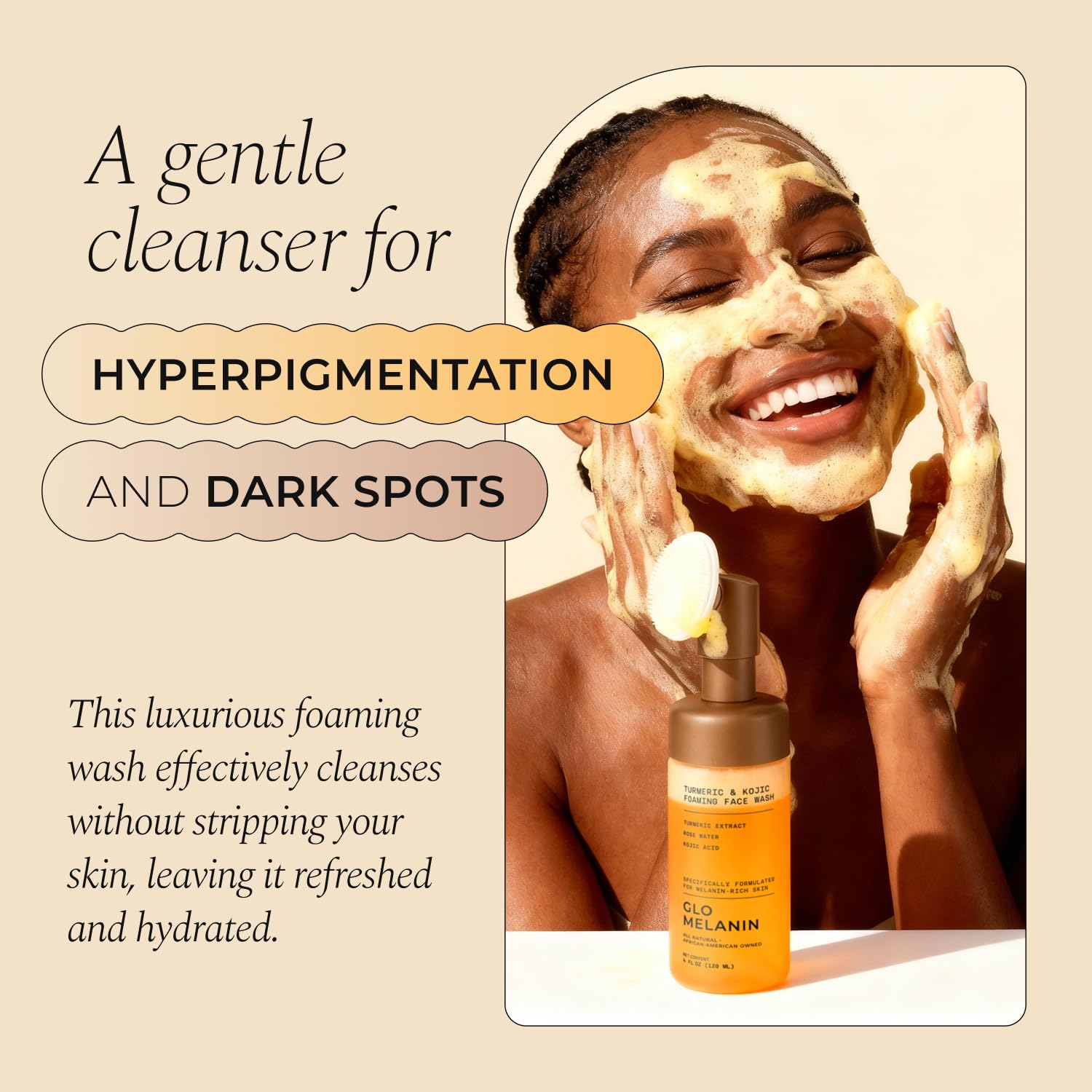 Detalle 2 de Glo Melanin Turmeric & Kojic Foaming Face Wash with Scrubber Top (4 fl oz)