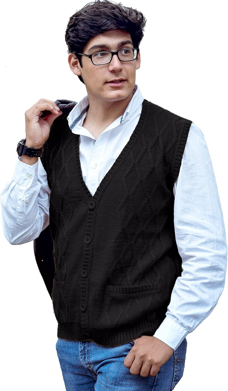 Detalle de TINKUY Peru Men's Alpaca Wool Cardigan Vest