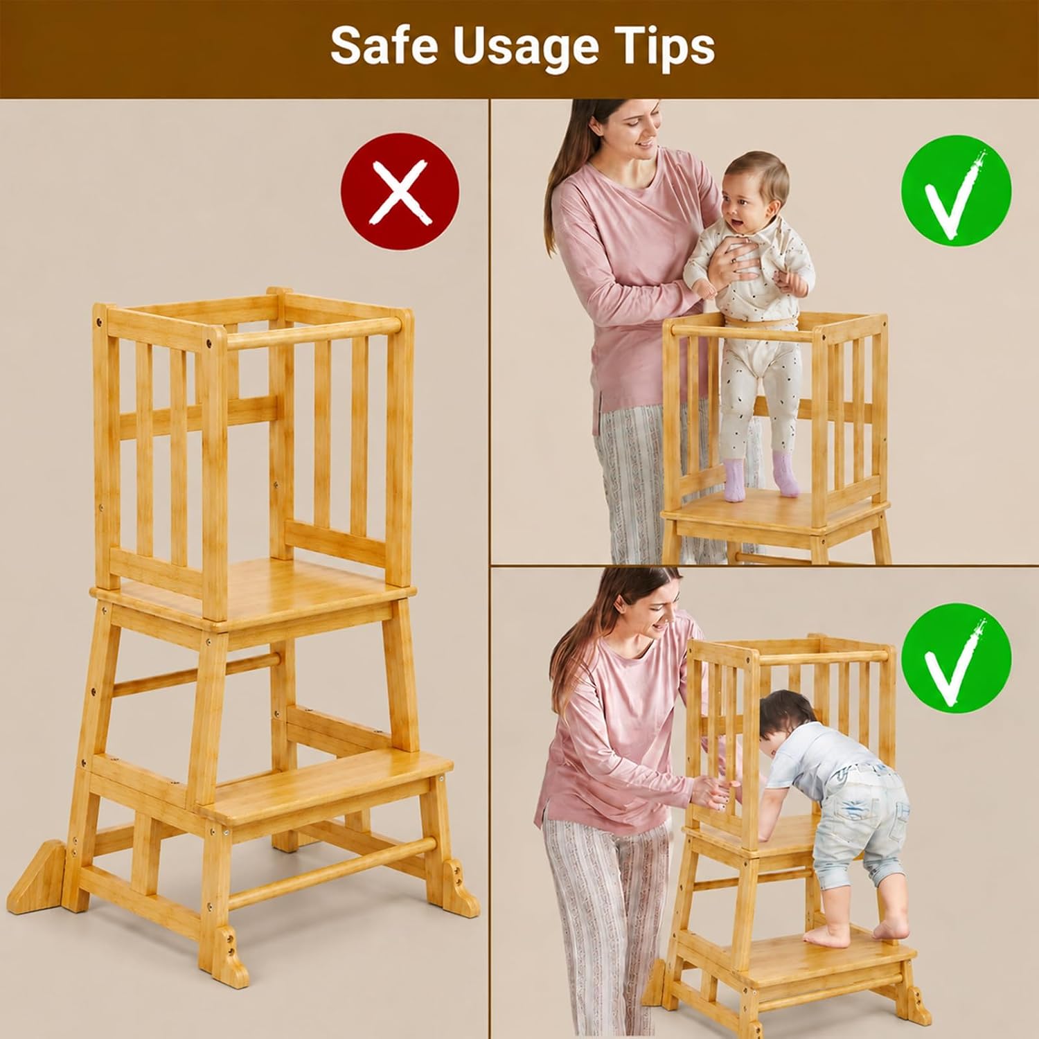 Thumbnail 4 de Cosyland Toddler Kitchen Standing Tower (Natural) – A practical learning helper for 1.5–3 year olds