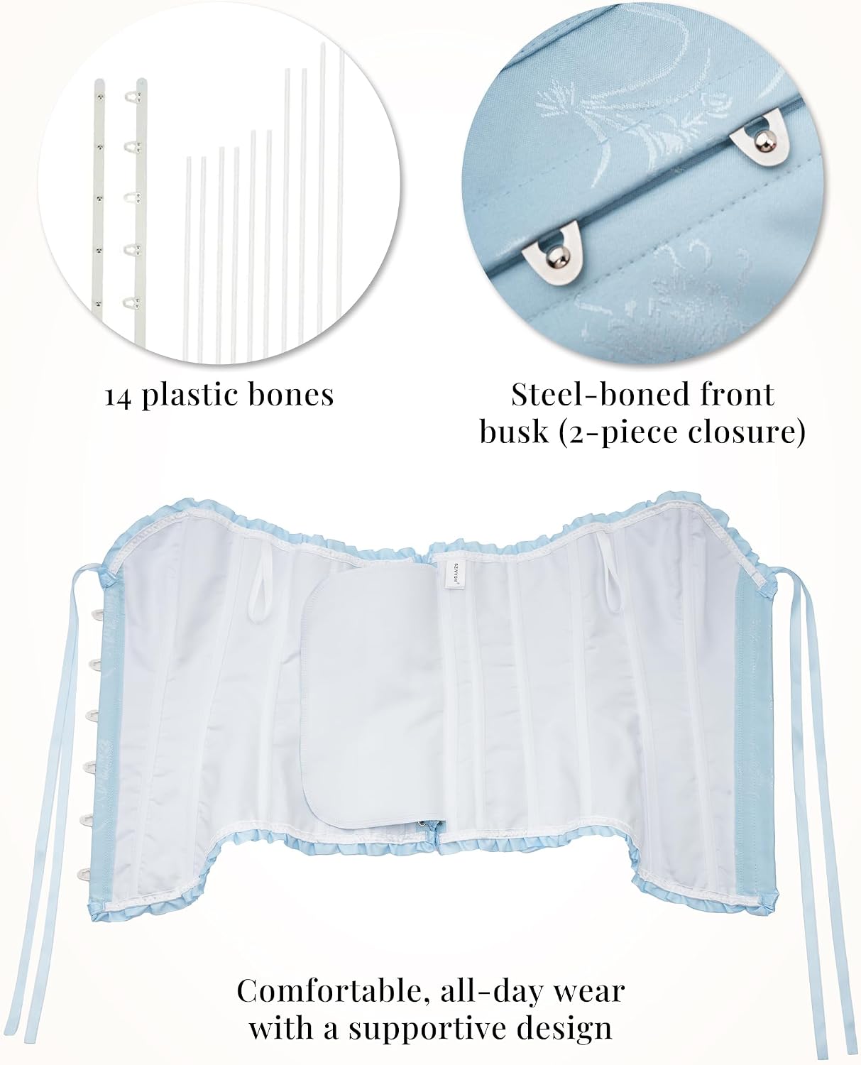 Detalle 1 de SZIVYSHI 14-Bone Overbust Corset Top with Front Busk and Lace-Up Back