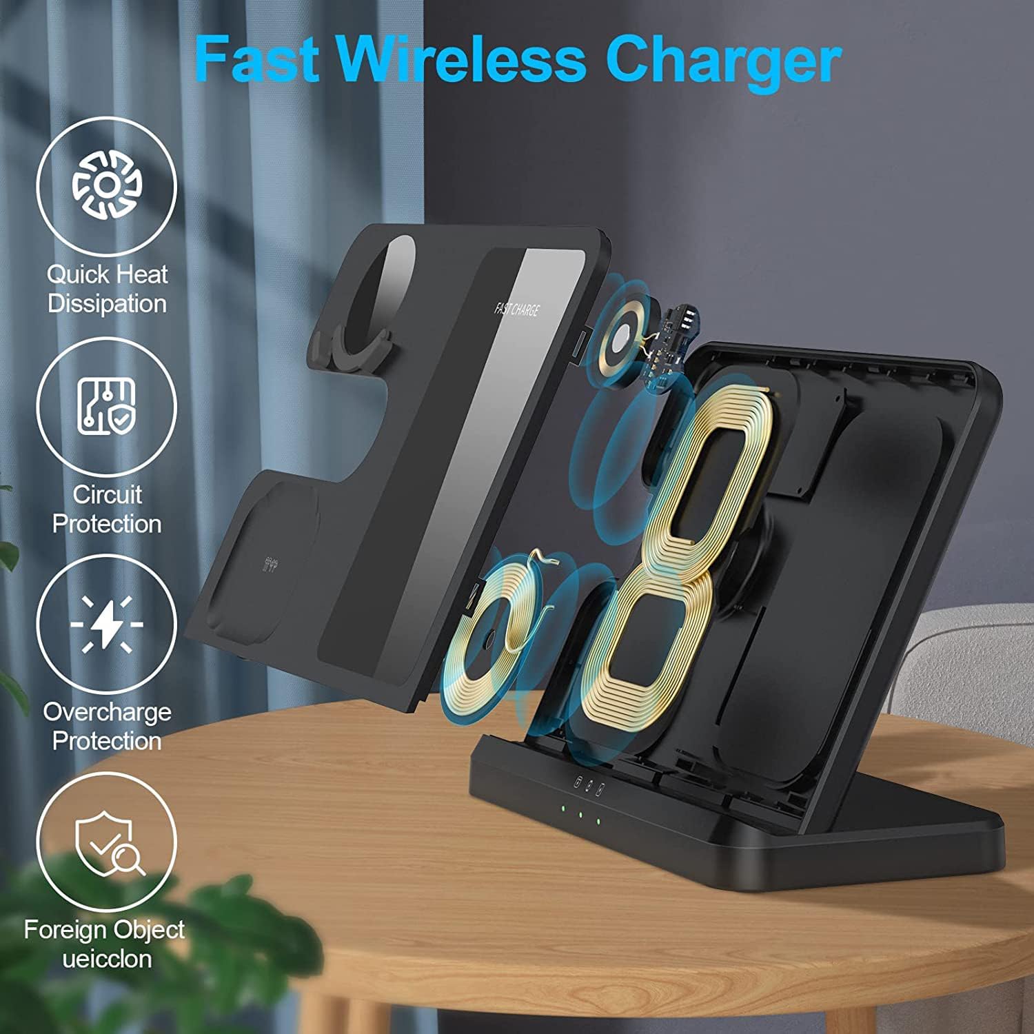 Detalle 1 de Nongxiang 3-i-1 trådlös laddningsstation för Samsung med USB-C