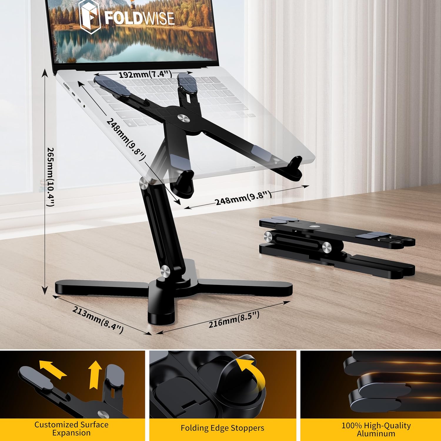 Thumbnail 1 de FoldWise X Premium Laptop Stand for Desk – 100% Aluminium, 360° Rotation, Adjustable Height