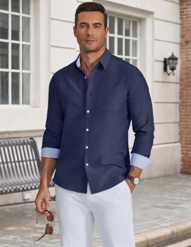 Detalle 2 de COOFANDY Camice Uomo Manica Lunga in Oxford Blu Scuro 3XL
