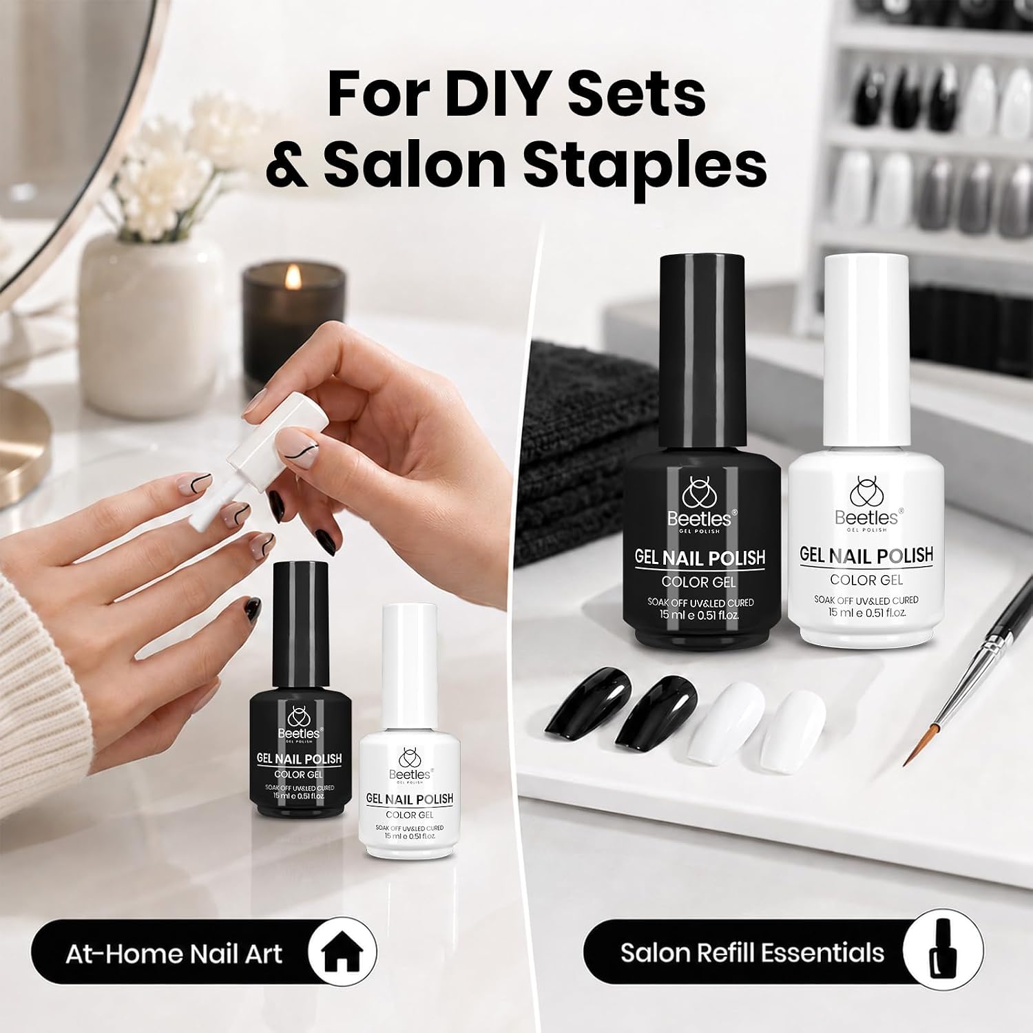 Detalle 2 de Beetles Black White Gel Polish Set (2 Pack, 15ml) for French Nails & DIY LED Manicures