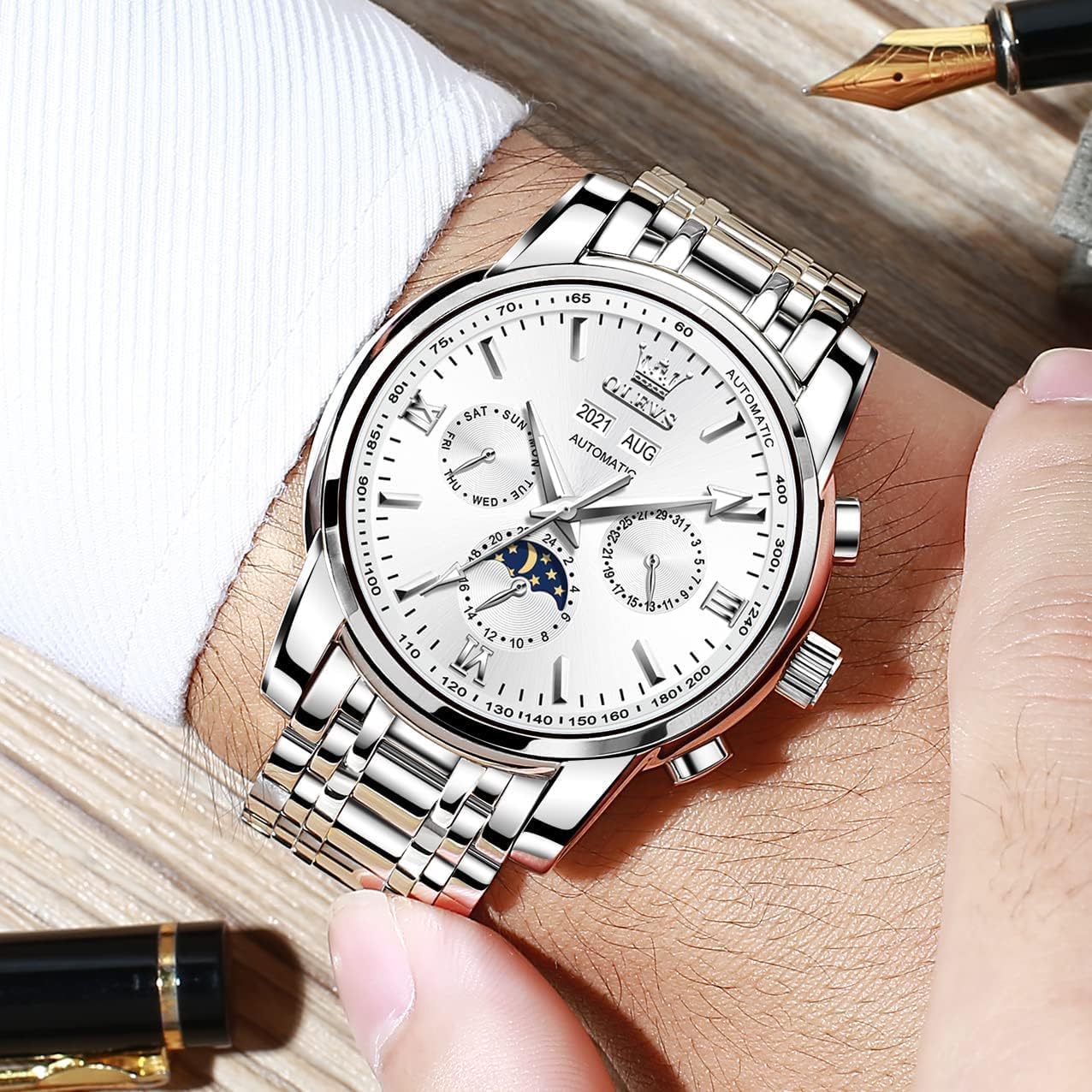 Thumbnail 2 de OUPINKE Herrenuhr Automatik mit Mondphase