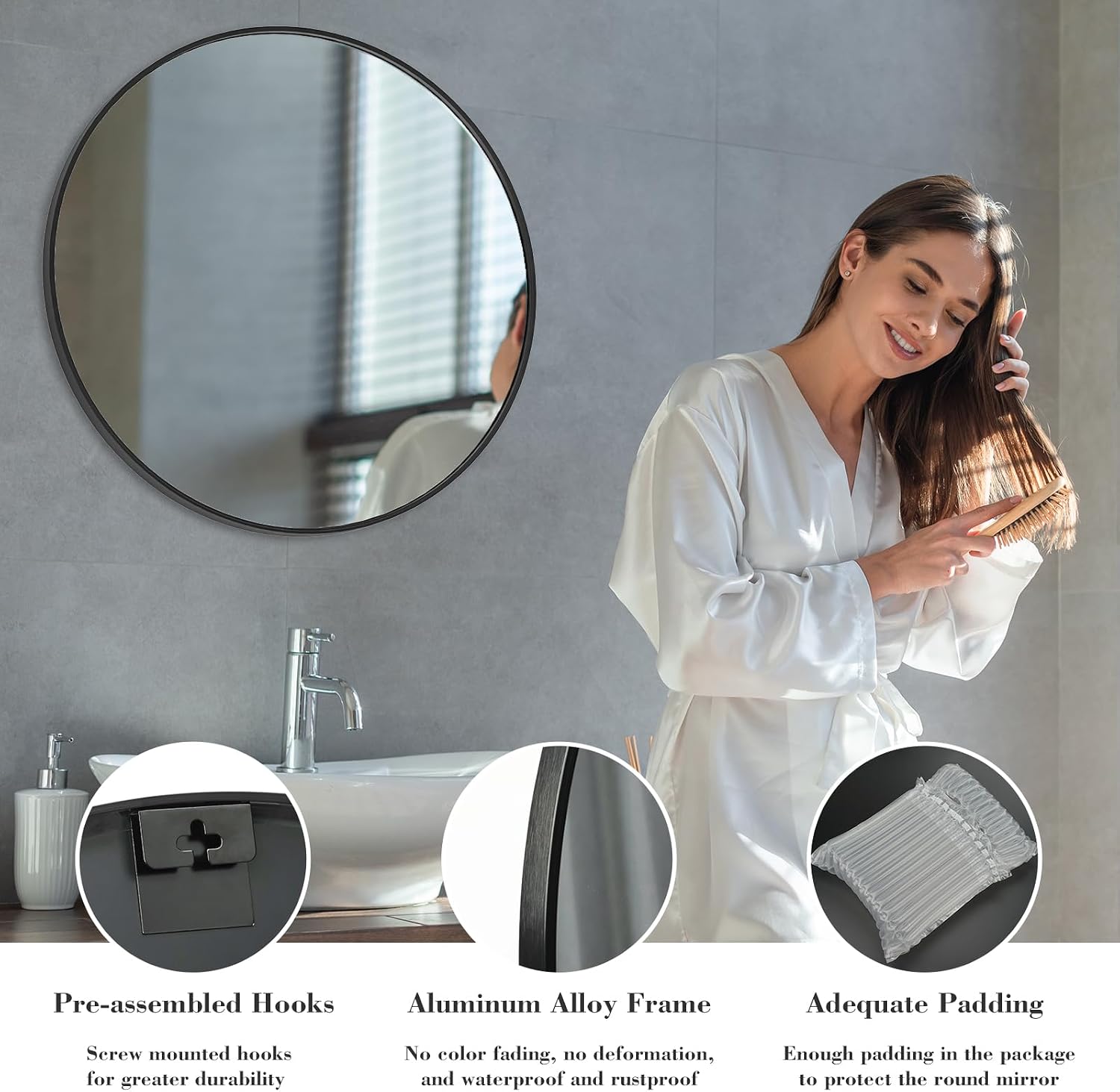 Detalle 2 de Sweetcrispy Round Wall Mirror, 36.2 Inch