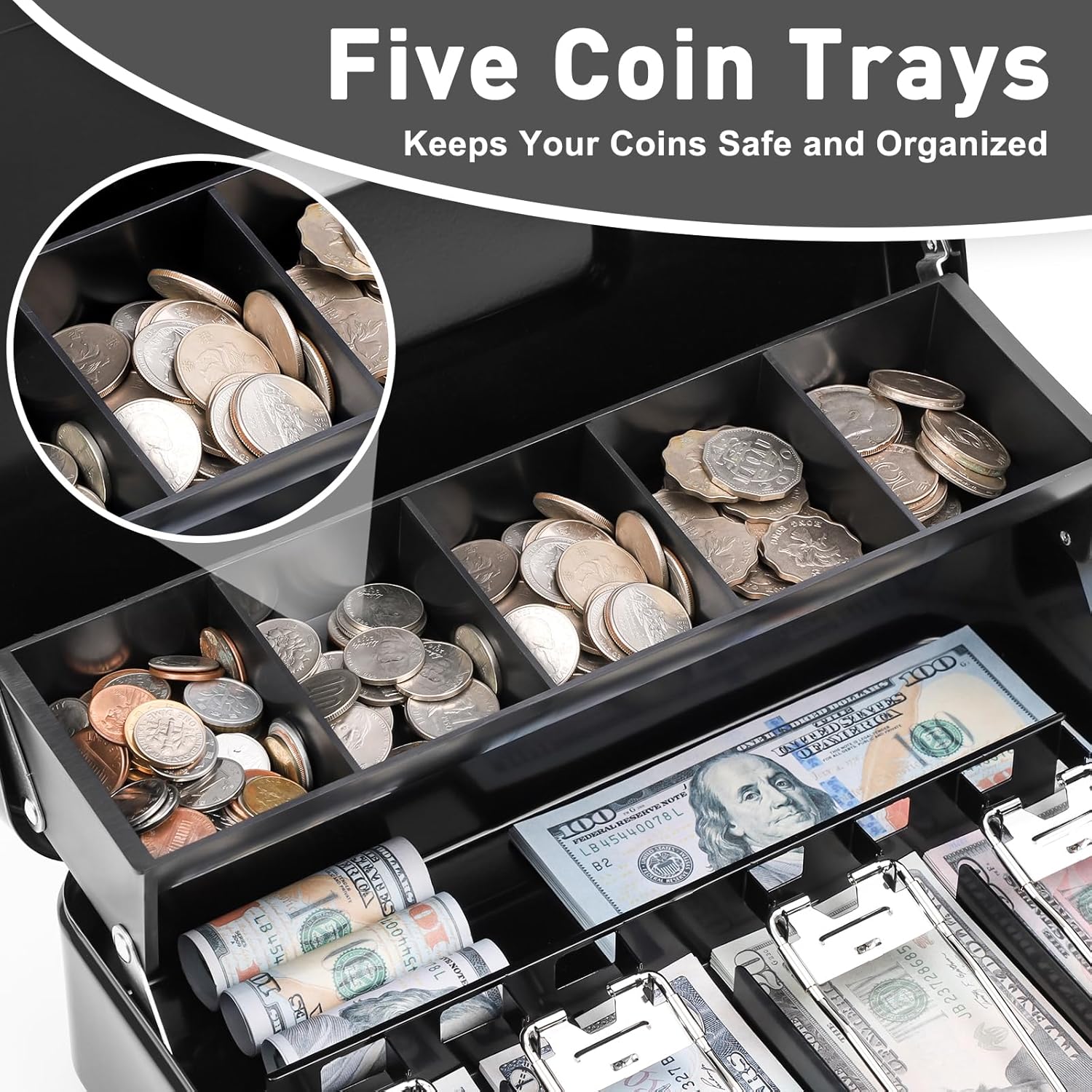 Detalle de KYODOLED Locking Cash Box 11.81x9.45x3.54 in