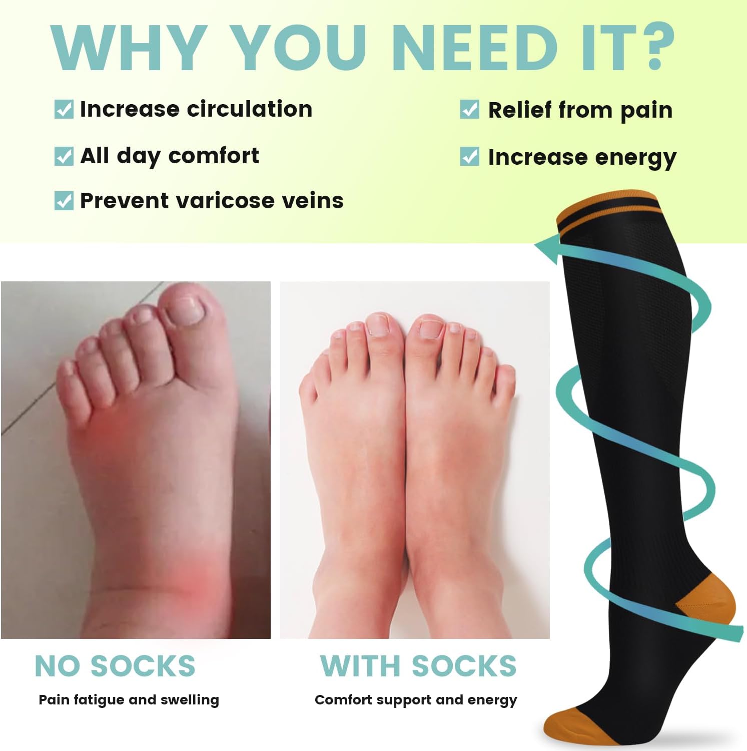Detalle 2 de Iseasoo Copper Compression Socks, 15–20 mmHg, Knee-High, 8 Pairs