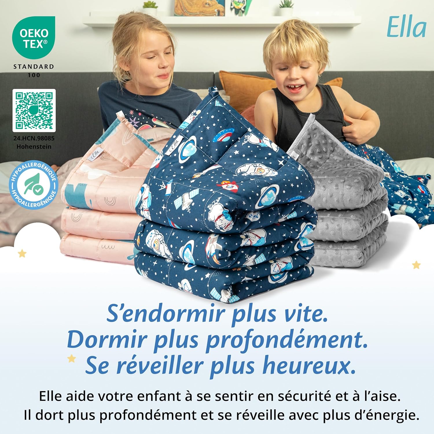Thumbnail 1 de Ella Couverture lestée enfant 2,4 kg 90 x 120 cm – relaxante & calmante avec perles de verre hypoallergéniques