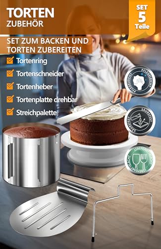 Thumbnail 1 de 4smile Torten-Zubehör-Set 5 Teile – verstellbarer Tortenring 16–30 cm, Tortenschneider, Tortenheber, drehbare Tortenplatte & Streichpalette
