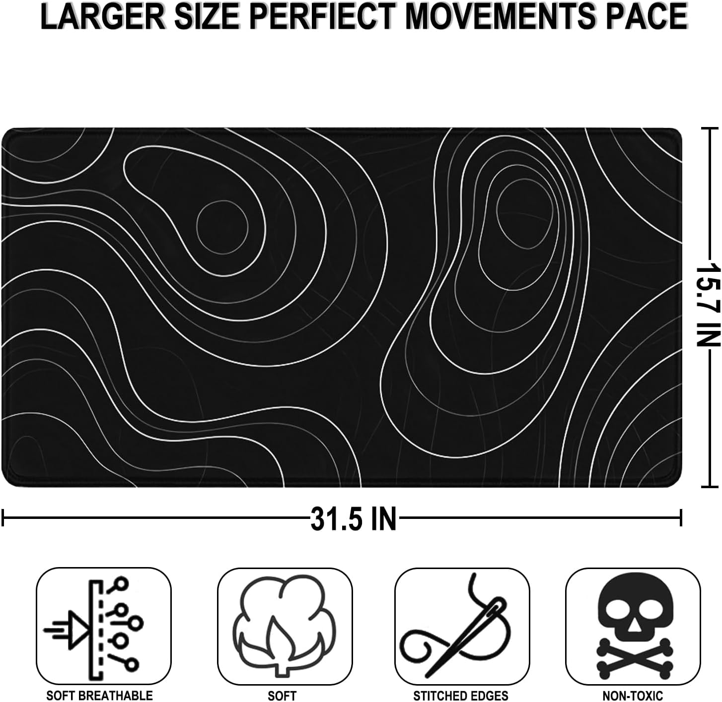 Detalle de JOCYRN 31.5" x 15.7" Extended Mouse Pad, Water-Resistant, Black White Line