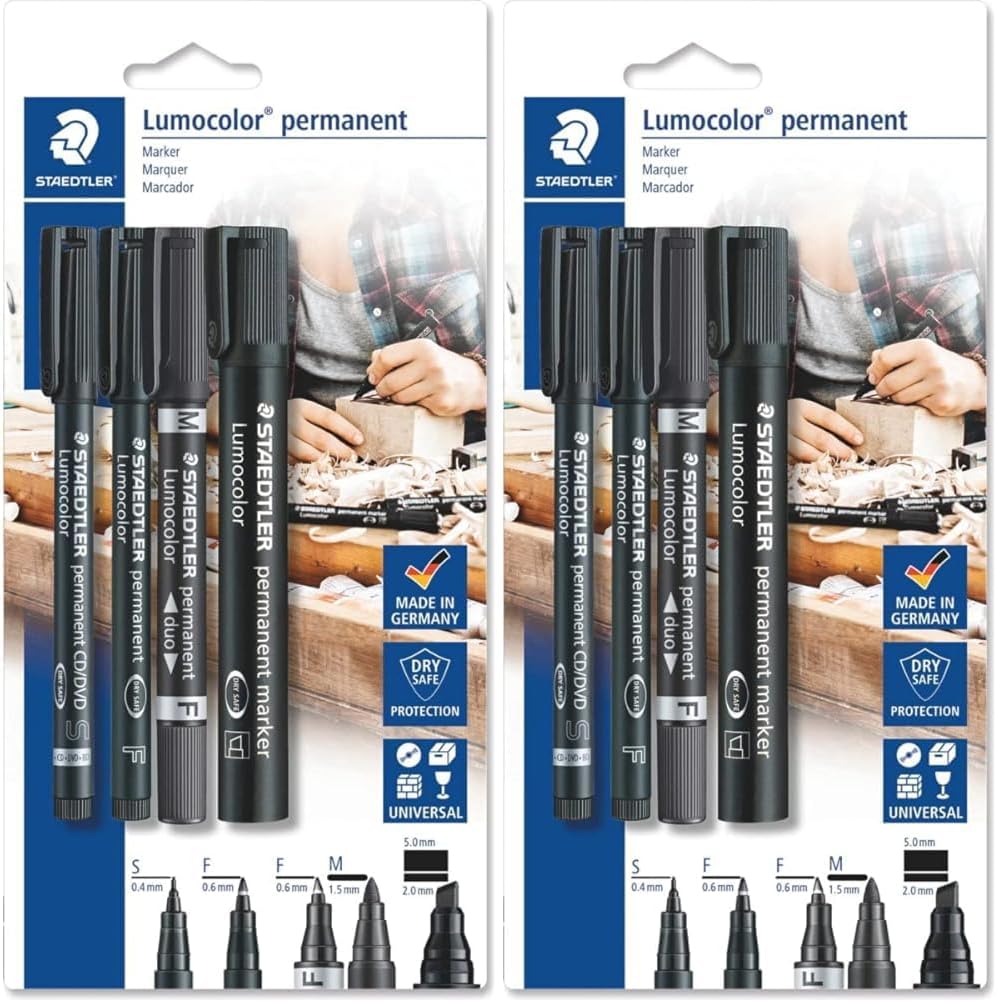 Detalle 1 de Staedtler Lumocolor - Pennarello indelebile (set 4 neri), Dry Safe e ricaricabili