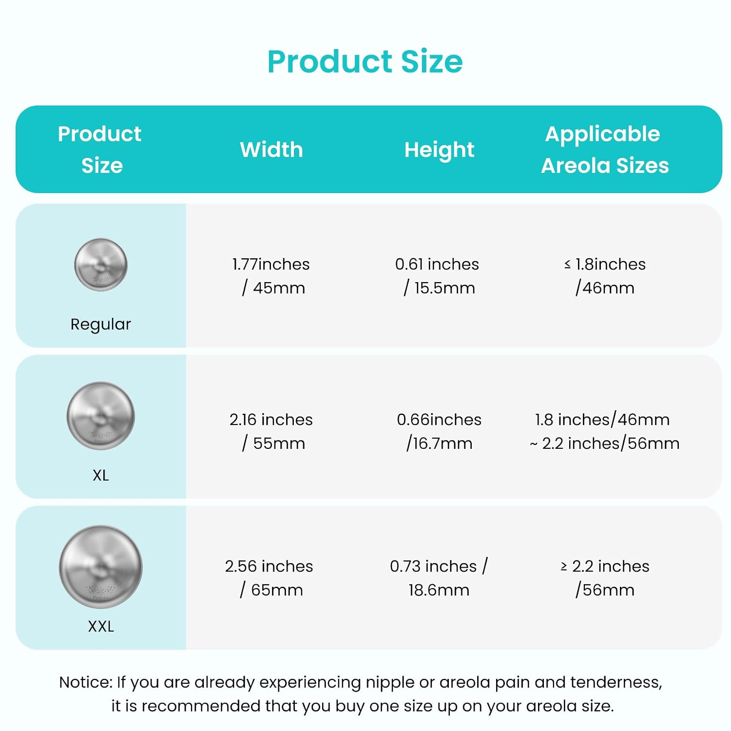 Thumbnail 4 de Paruu NS100 Silver Nursing Cups, 55mm Reusable Breastfeeding Nipple Covers