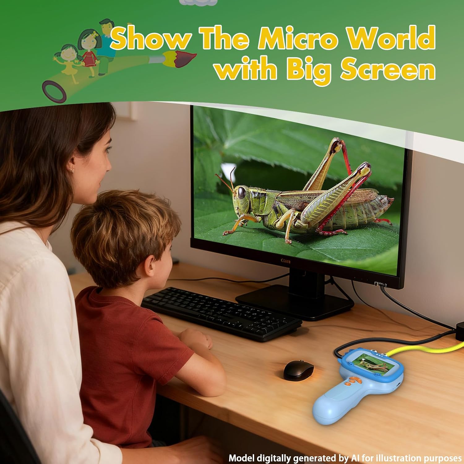 Detalle de Daxiongmao Kids Borescope Camera with 2.4-Inch Screen, 8 LEDs and 2.6-Foot Flexible Tube