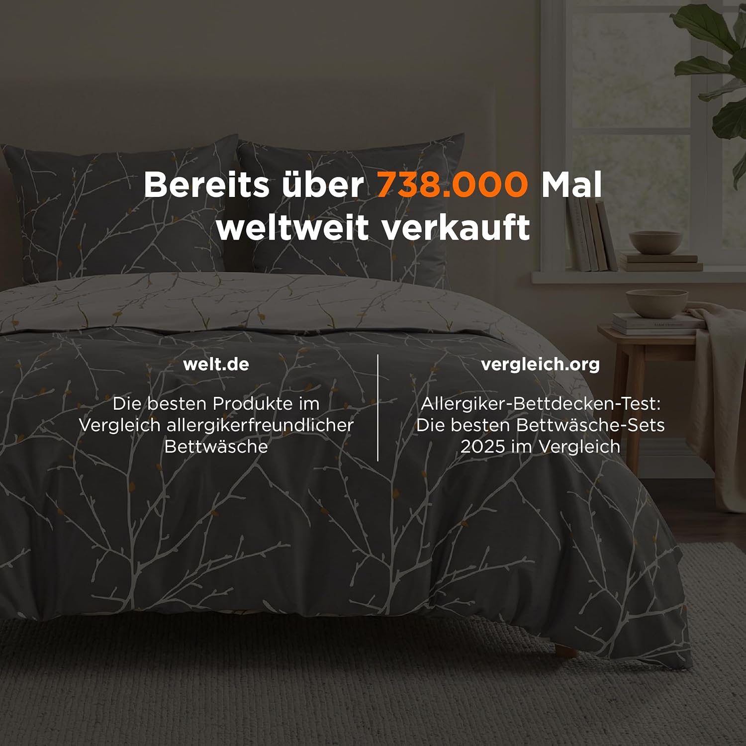 Detalle de BEDSURE Bettwäsche 135x200 aus Baumwolle in Grau – Wendebettwäsche mit Reißverschluss (2-teilig, 80x80)