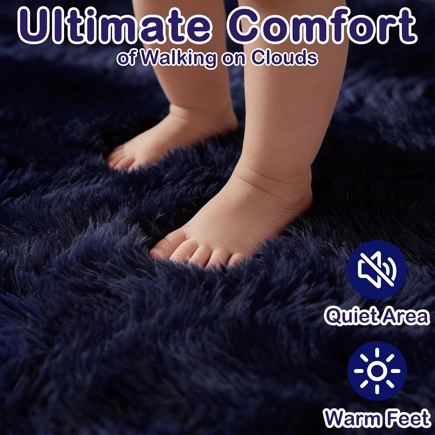 Thumbnail 5 de PAGISOFE 4' x 6' Navy Blue High-Pile Area Rug with Non-Slip TPR Backing