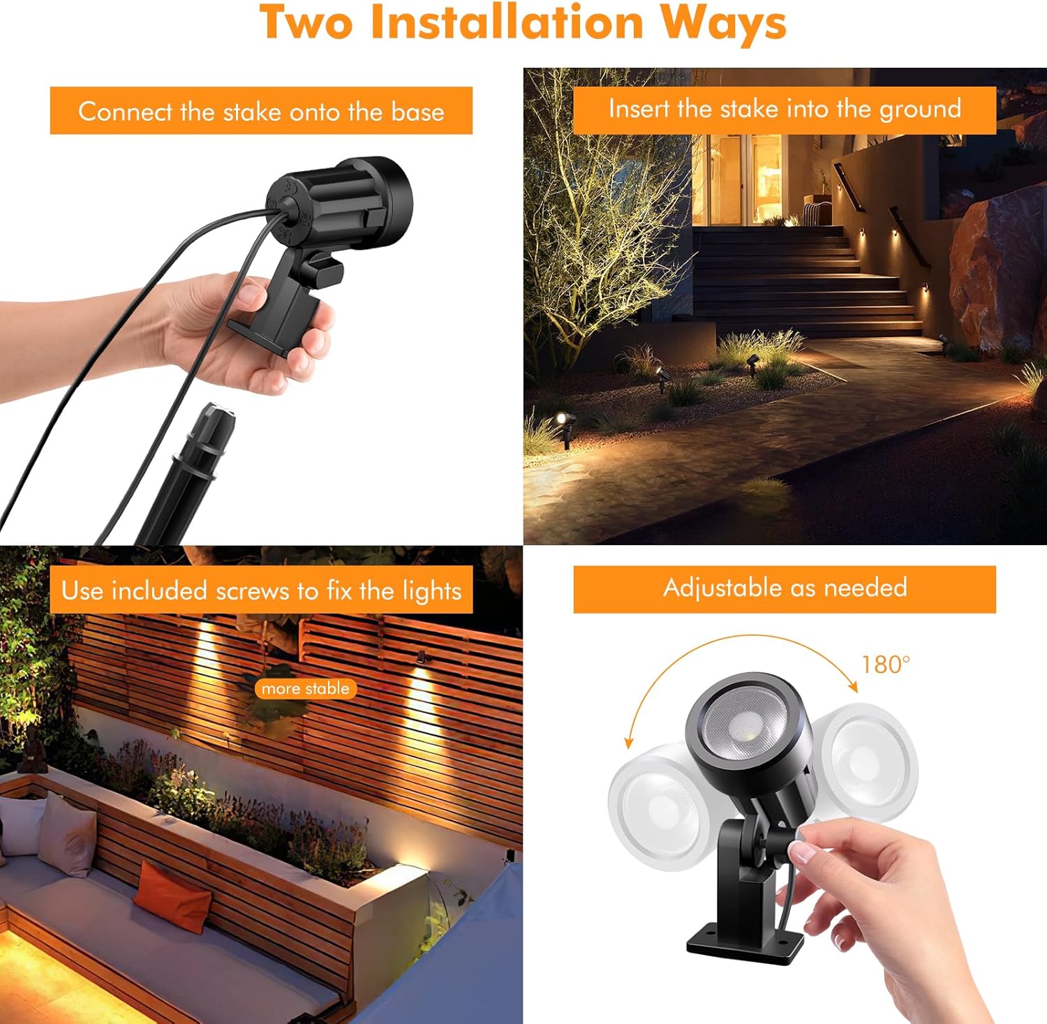 Thumbnail 4 de MEIKEE 6 in 1 Solar Spot Lights Outdoor Garden (Warm White 2700K) – Dimmable LED, IP66