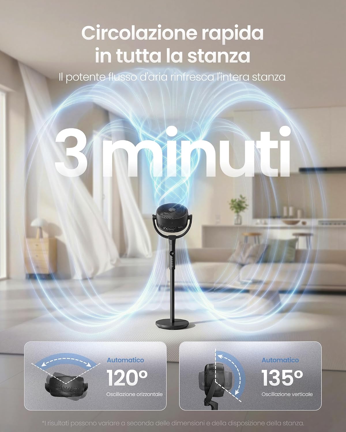 Detalle de SONGMICS Ventilatore a Piantana XFC002W1EU: silenzioso, versatile e regolabile per ogni stanza